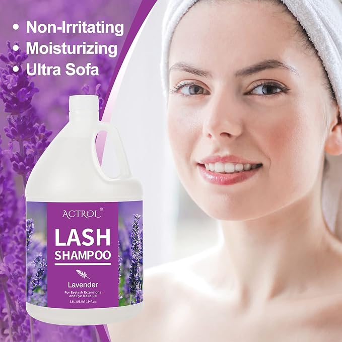 Eyelash Extension Cleanser Gallon Lavender 3.8L Natural Lash Extension Shampoo Professional Eyelid Foaming Cleanser Paraben & Sulfate Free Non-lrritating with Salon and Home Care