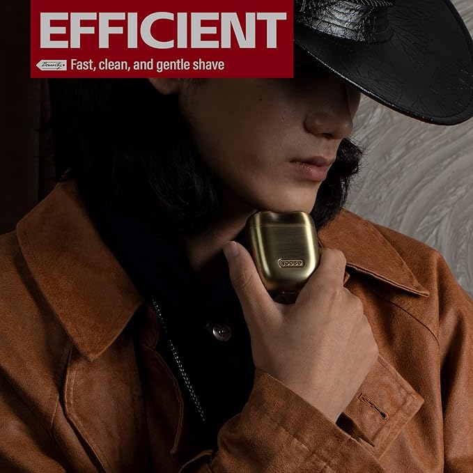 yoose Bounty Hunter Mini Shaver Gift Set, Portable Alloy Travel Shavers, Cordless Shaving, USB-C Rechargeable Electric Razor for Men, Dry Shave, IPX7 Waterproof, Easy Cleaning, Battery Indicator, Gold