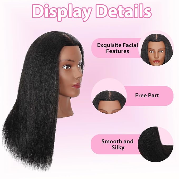 18" Mannequin Head Human Hair with 100% Real Hair Opini Human Hair Mannequin Doll Head for Hairdresser Practice Braiding Hairstyling with Adjustable Tripod Stand and Tools (18 Inch- Tripod Set)