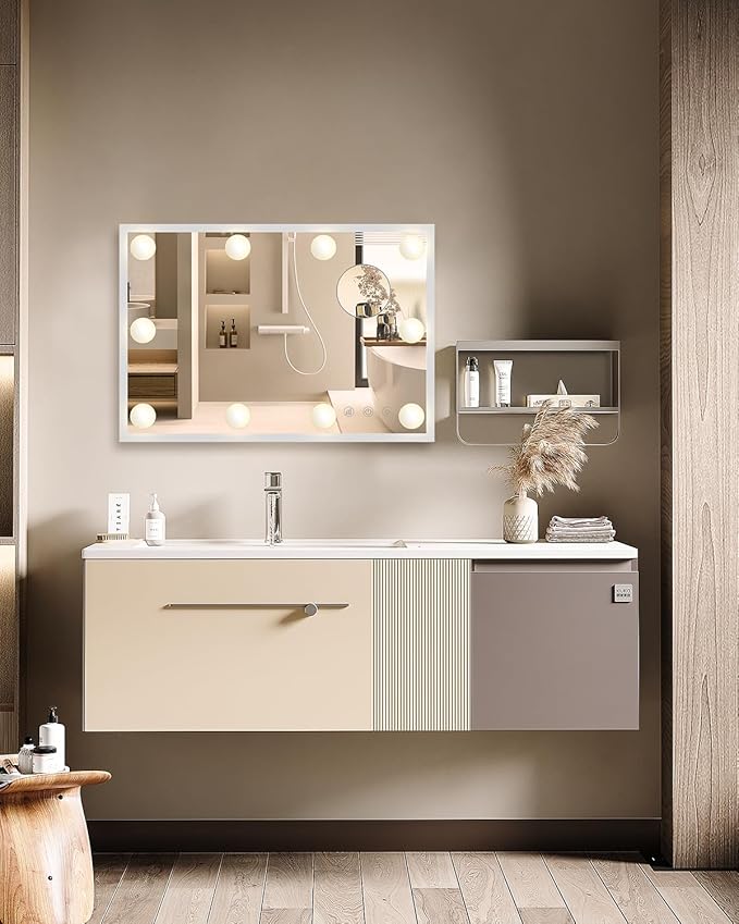 BESTOPE PRO Vanity Mirror with Lights, 15.7" x 20.8" Height & Brightness Adjustable Hollywood Mirror, Lighted Makeup Mirror with Storage,3 Color Lights,10X Magnification,USB Charging Port, Women Gifts