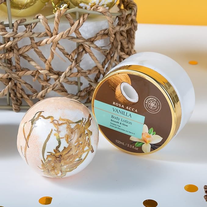 Mothers Day Gifts Spa Gift Basket for Women and Men, 7pcs Vanilla Coconut Bath and Body Self Care Set With Bath Bomb, Shower Gel, Parfume Lotion, Spa Kit, Skin Care, Birthday, Bridal Shower, Christmas