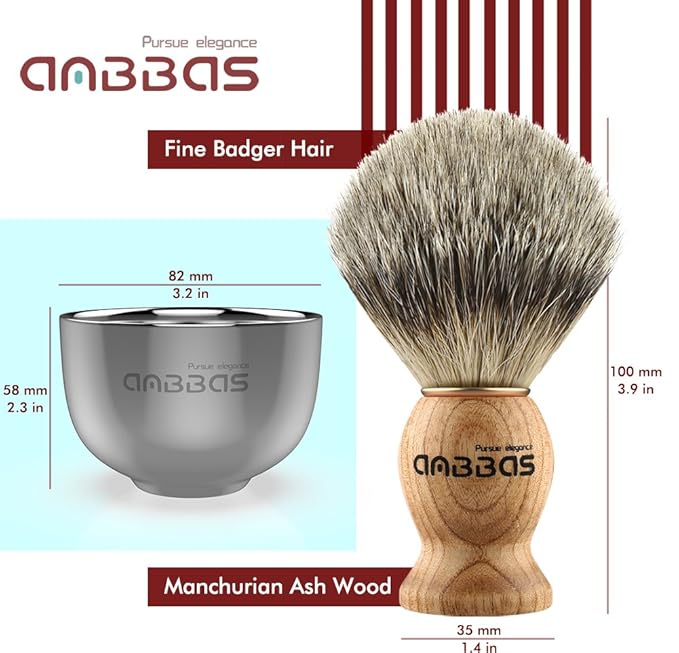 Anbbas Badger Hair Shaving Brush with Wood Handle,Goat Milk Shaving Soap 100g,Stainless Steel Shaving Stand and 2 Layers Shaving Bowl Perfect for Men Gift