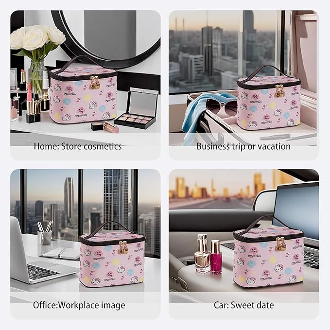 AmBealla Cosmetic Bag Large Makeup Bags Pink Travel Case with Makeup Brush Holder,Cosmetic Organizer for Women, Toiletry Bag for Skincare & Beauty Tools Sweet Cute for Girls