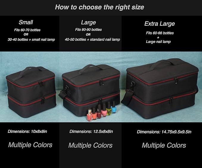 ButterFox Extra Large Nail Polish Organizer Case, Holds 60-66 Bottles and Nail Dryer Lamp, Large Nail Supplies and Accessories Storage Holder Bag (Black/Red)