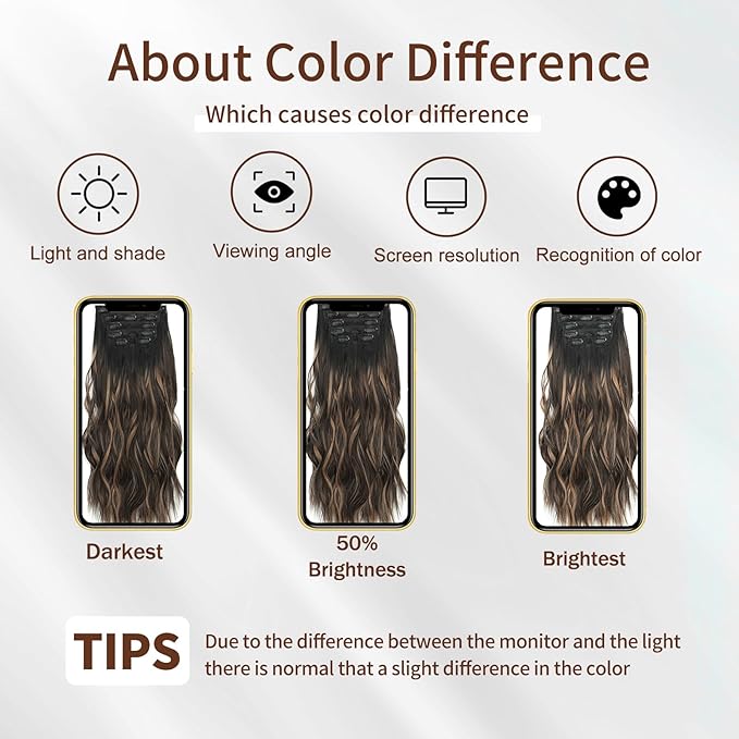Clip in Hair Extensions for Women - 20 Inch Long Wavy Brown Extensions, 6PCS Hairpieces that Blend Naturally with Your Real Hair (20 Inch, Ombre Natural Black to Chestnut Brown Highlights)