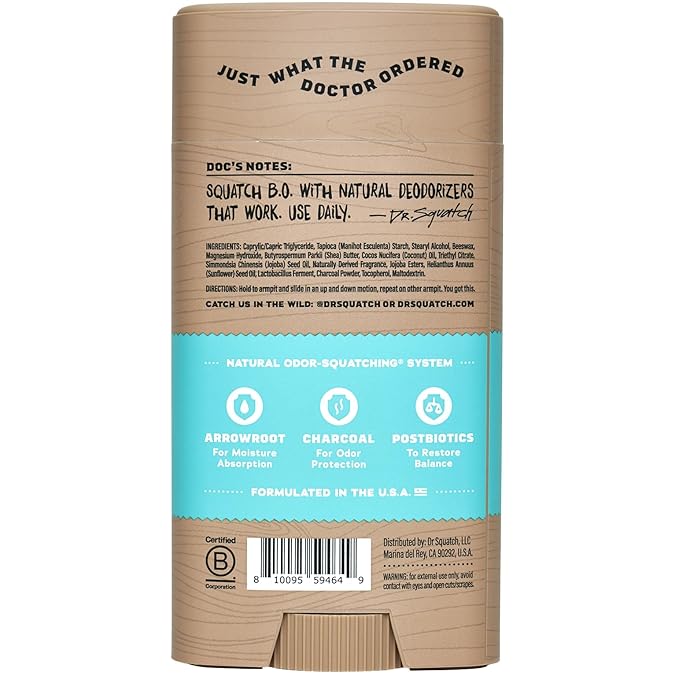 Dr. Squatch Natural Deodorant for Men - Odor-Squatching Aluminum Free - Coconut Castaway (2.65 oz, 3-Pack)