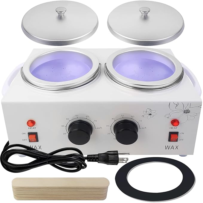 1.2L Double Wax Warmer Machine for Hair Removal, Professional Electric Wax Heater with Adjustable Temperature, Including 40PCS Wooden Wax Sticks