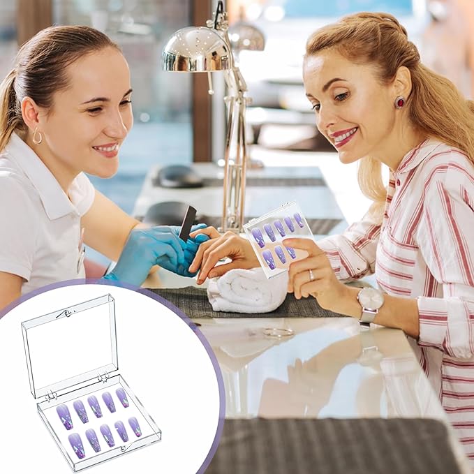 30 Sets Press on Nail Box Nail Display Case Artificial Nail Display Storage Box with 60 Pcs Adhesive Double Sided Tape Acrylic Nail Box Press On Nail Packaging for Nail Salon (Clear, 2.76 x 2.76 inch)
