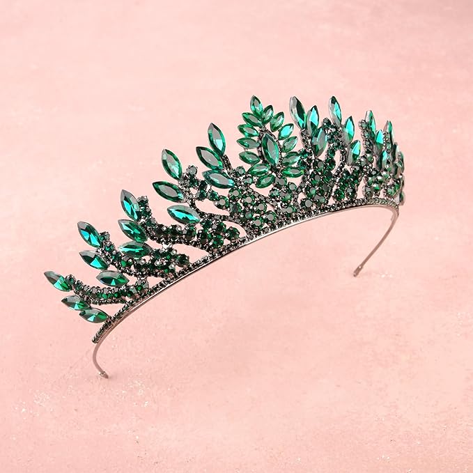 LIMELIA Women's Tiara for Henna Wedding Party|Glitter Hair Accessories for Bridal Birthday Pageant Prom Halloween Cos-play Christmas Party|Danver-Green