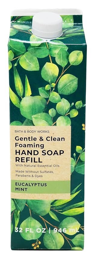 Bath + Body Works Gentle Foaming Hand Soap Refill - XL Size - 32 oz Compatible with all Bath & Body Works Gentle Foaming Hand Soap Bottles (Eucalyptus Mint)