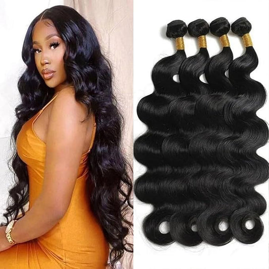 12A Bundles Human Hair Body Wave 16 16 18 18 Inch Human Hair Bundles 100% Unprocessed Brazilian Virgin Hair Body Wave Bundles Human Hair Extensions Natural Black 4 Bundle