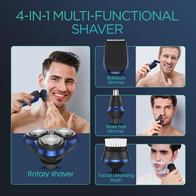 VOYOR Electric Razor for Men Cordless Shavers for Shaving with face sideburn Nose Ear Hair Rechargeable Wet Dry Waterproof TX410 New (New Version-Blue)