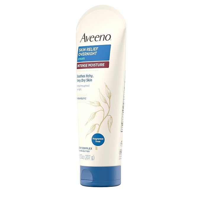 Aveeno Skin Relief Overnight Intense Moisture Cream with Triple Oat Complex & Natural Shea Butter, Therapeutic Dimethicone Skin Protectant for Dry Itchy Skin Relief, Fragrance-Free, 7.3 oz, 3 Pack