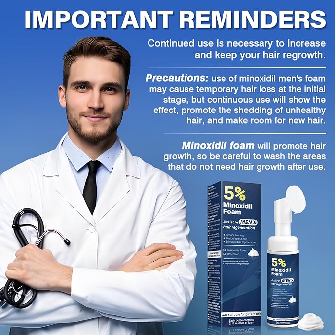 5% Minoxidil Foam for Men Hair Growth Foam Suitable for Hair Thinning Receding Hairline and Hair Loss to Hair Regrowth Get Thicker Fuller Hair 3 Bottles 2.11 Ounces Each