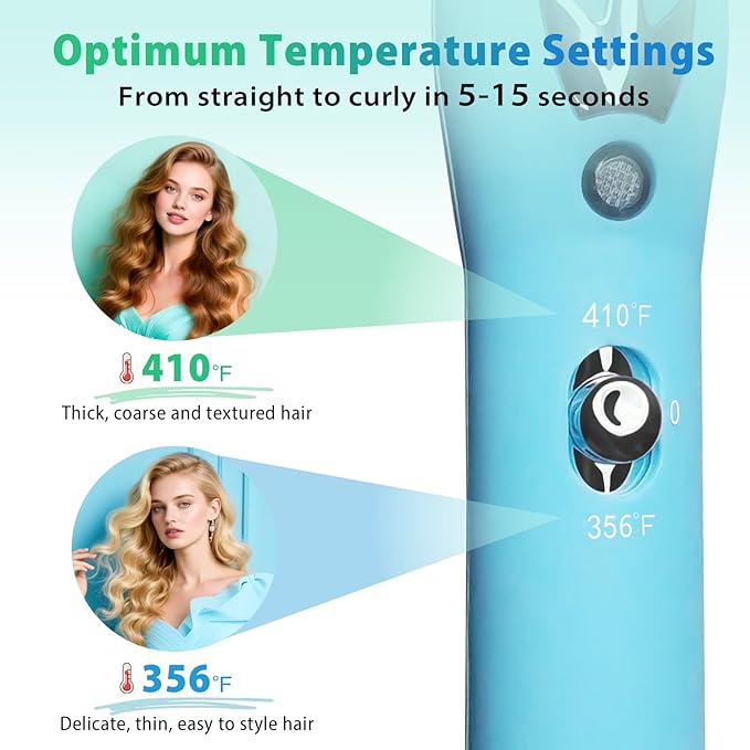 3 Barrel Curling Iron Hair Crimper: Aleath Dual Voltage Adjustable Temperature Three Barrels Hair Waver - Ceramic 1 inch Curler Wand(Blue)