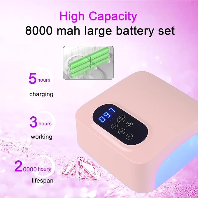 72W Cordless Led Nail Lamp, Rechargeable Nail Dryer, Portable Gel UV Led Nail Light with 4 Timer Setting Sensor, Professional Gel Nail Lights Nail Art Manicure Tools for Home and Salon