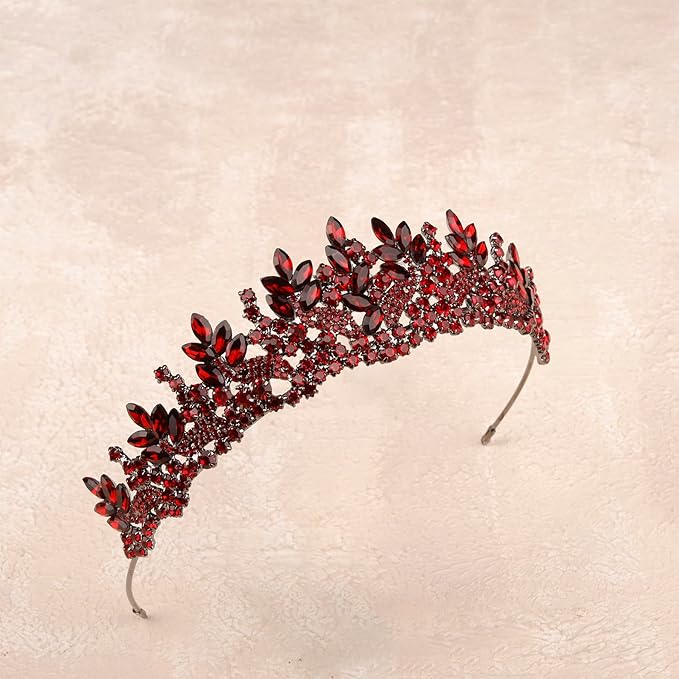 LIMELIA Women's Tiara for Henna Wedding Party|Glitter Hair Accessories for Bridal Birthday Pageant Prom Halloween Costume Christmas Party, Princess Crown|Crystal Stone-Burgundy