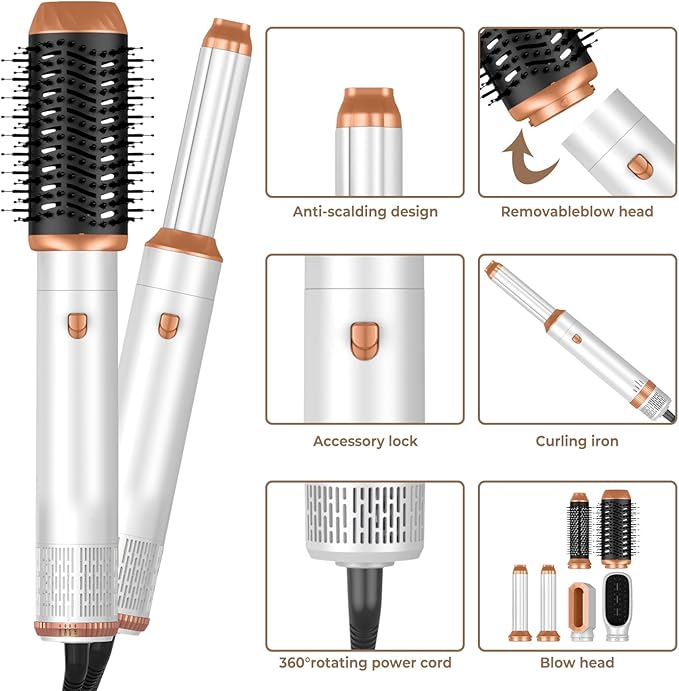 6 in 1 Hair Dryer Brush, Blow Dryer Brush Ionic Hair Dryer, Oval Hot Air Brush, Hair Curler Hair Straightener Magic Styler Autowrap Air Styler