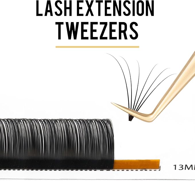 Fiber Tip Lash Tweezers For Eyelash Extension 4 Pcs Tweezers Professional Artist Tech Work Kit Tools,Best Volume Eyelash Lashes Extensions Precision Supplies Volume Boot 90 45 Degree(Gold)