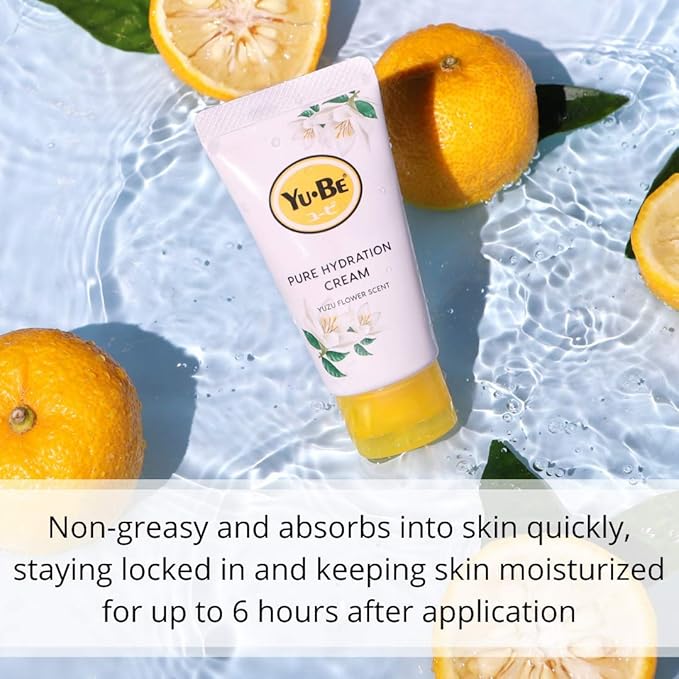 Yu-Be Yuzu Pure Hydration Cream: Body & Hand Lotion - Vegan Skin Care Cream for Sensitive & Dry Skin - Soothing Yuzu Flower Extract - Day & Night Moisturizer- Cracked Heels Repair -1.35 Fl Oz