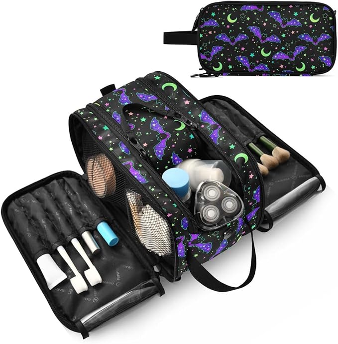MNSRUU Magic Galaxy Bat Makeup Bag - Large Capacity Cosmetic Organizer, Portable Toiletry Bag for Travel Size