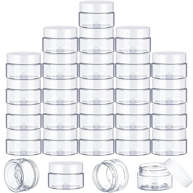 200 Pcs 1 oz Empty Bulk Plastic Container Jars with White Lid Leak Proof Round Clear Plastic Jars Small Cosmetic Travel Containers for Storage Makeup Beauty Products Creams Lotion Ointments