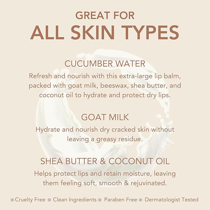 Dionis Goat Milk Skincare Scented Lip Balm, Beeswax, Shea Butter & Coconut Oil Self Care Made in The USA, Cruelty Free, Paraben Free Hydrating Moisturizer for Chapped Lips, Cucumber Water, 0.28oz, 6pk