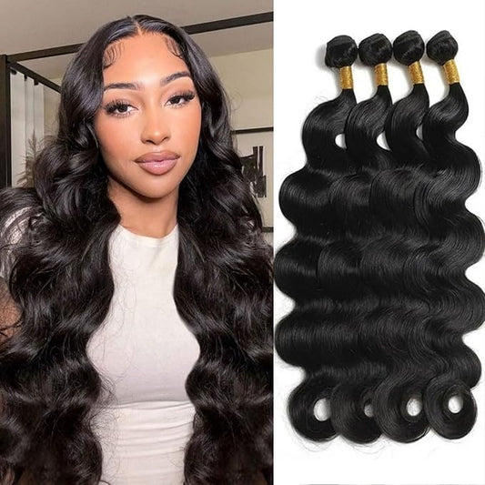 12A Bundles Human Hair Body Wave 24 24 26 26 Inch Human Hair Bundles 100% Unprocessed Brazilian Virgin Hair Body Wave Bundles Human Hair 4 Bundle Human Hair Extensions Real Human Hair Natural Black