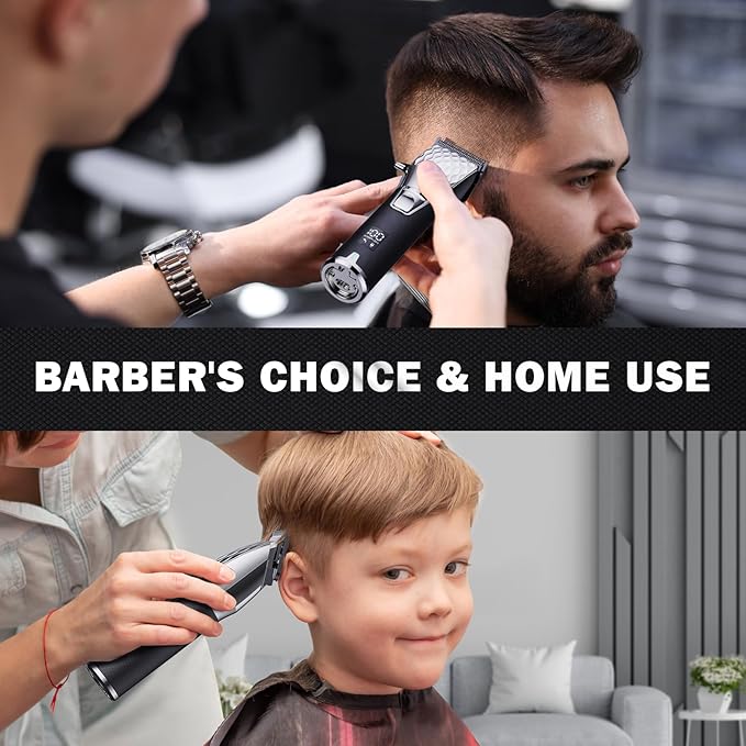 FADEKING® Professional Hair Clippers for Men - Cordless Hair Clippers, LCD Display Barber Clippers for Hair Cutting & Mens Grooming with Travel Case(Silver+Black)