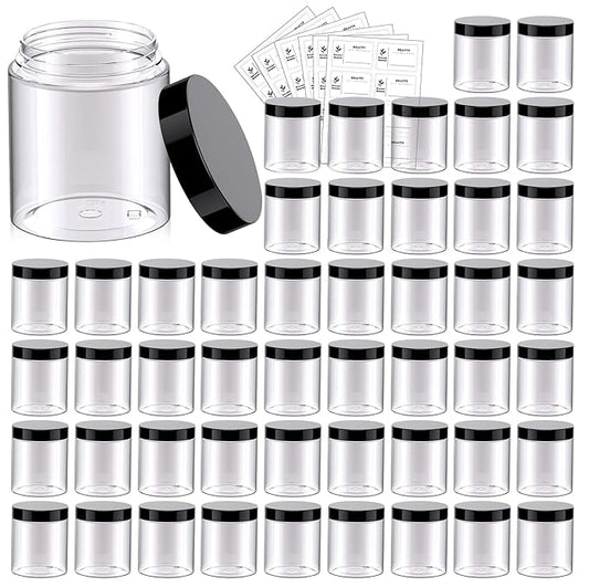 48 Pack 8 OZ Plastic Jars Round Clear Cosmetic Container Jars with Lids, Eternal Moment Plastic Slime Jars for Lotion, Cream, Ointments, Makeup, Eye shadow, Rhinestone, Samples, Pot, Travel Storage