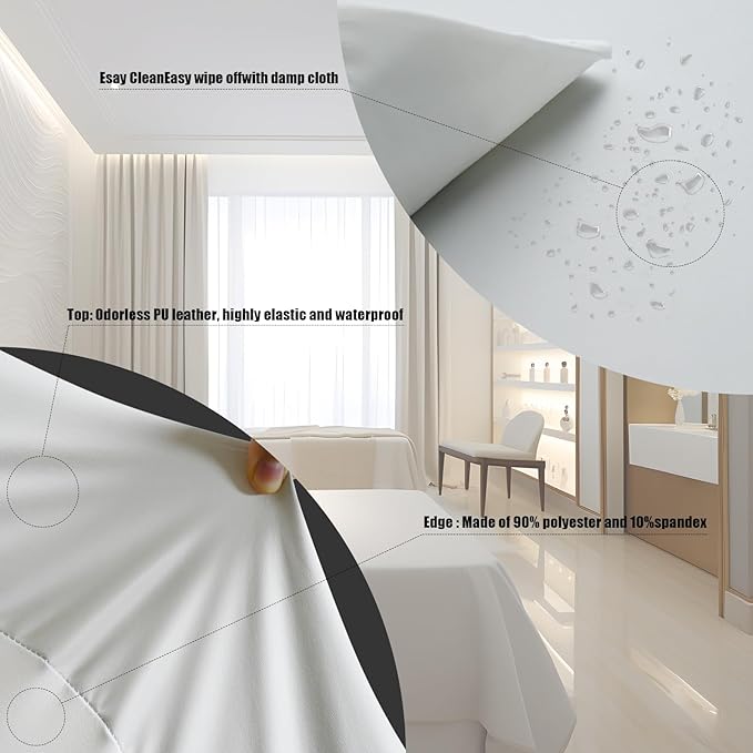 White Lash Bed Cover PU Leather Massage Table Cover Waterproof&Wipeable Protective Cover for Eyelash Extension Bed/Salon Massage Bed/Spa Bed, Odorless and High Elasticity Vegan Lash Bed Topper(6FT)
