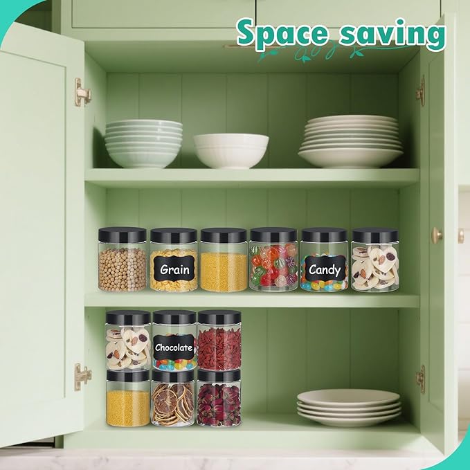 36pcs 16 oz Plastic Containers with Lids Pen Labels Leak Proof BPA Free Airtight Refillable Clear Small Containers Storage Jars for Storing Dry Food Makeup Slime Honey Jam,black