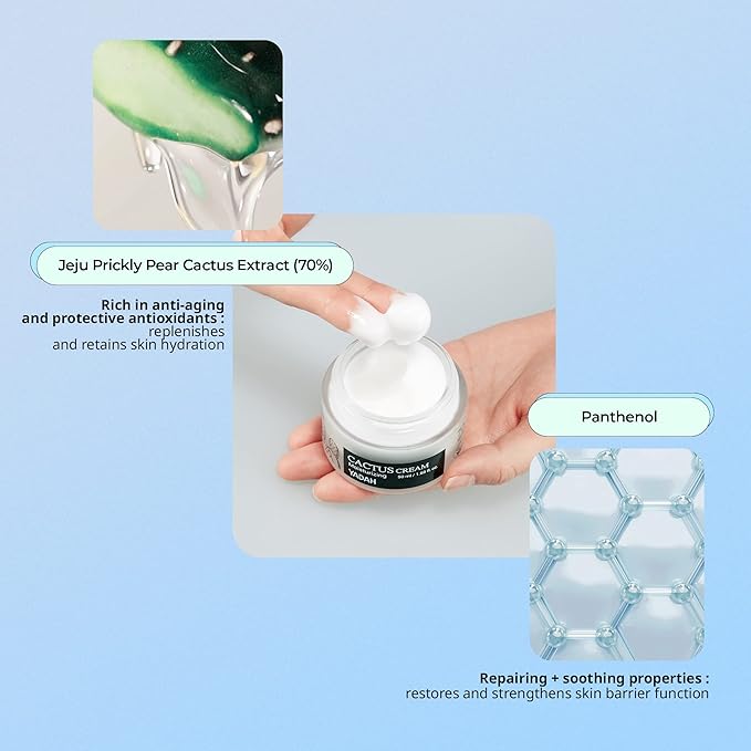 YADAH Cactus Cream 1.69 Fl.Oz. – Facial Hydrating Moisturizer Forming Moisture Barrier for Sensitive Dry Skin