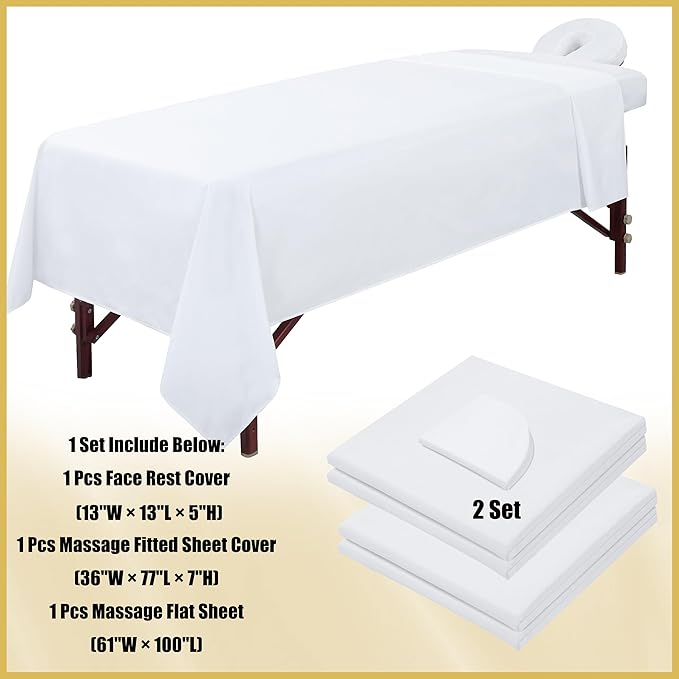 2 Sets Microfiber Massage Table Sheet Sets 3 Pcs Massage Bed Cover Soft Wrinkle Free Includes Massage Fitted Sheet,Massage Sheets and Face Cradle Cover for SPA Beauty Salon Tattoos (White)