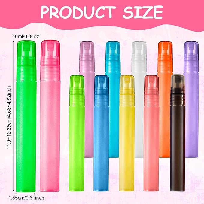 108 Pieces 10 ml Spray Bottles Plastic Perfume Bottles Empty Fine Mist Perfume Bottle for Essential Oils Supplies(Assorted Color)