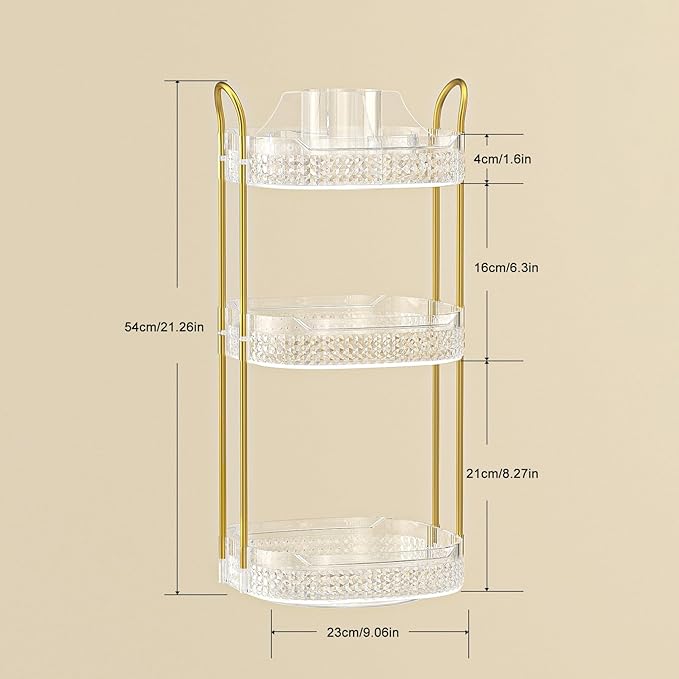 Rotating Makeup Organizer for Vanity 3 Tier, Perfume Organizer with Makeup Brush Holder, Large Capacity Cosmetics Clear Skincare Organizer for Countertop (Transparent)