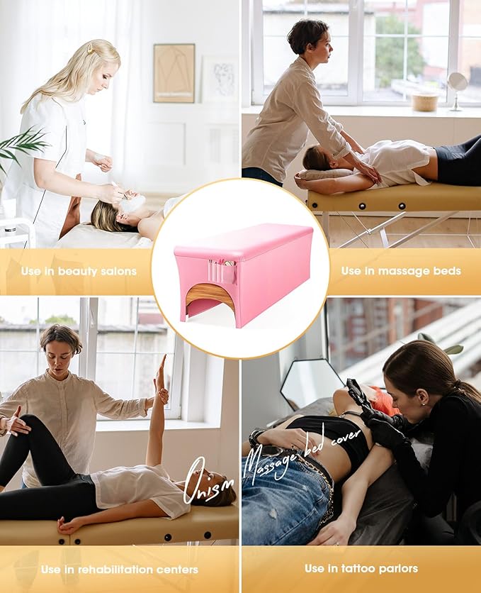 Onism Lash Bed Cover-Wipeable PU Leather Massage Bed Cover, Waterproof, Soft and Comfortable Spa Bed Cover with Storage Pocket for Eyelash Extension Bed Massage Bed Perfect for Salon Spa Home Use Pink