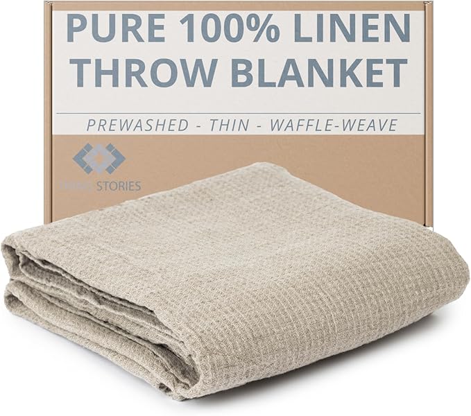100% Linen Bed Throw Blanket - Extra Large Bath Towel 60x80-inch Natural Waffle Weave Flax Linen Oversized Beach Towel, Lightweight Absorbent Thin Bath Sheets Towels for Adults, Quick-Drying XL