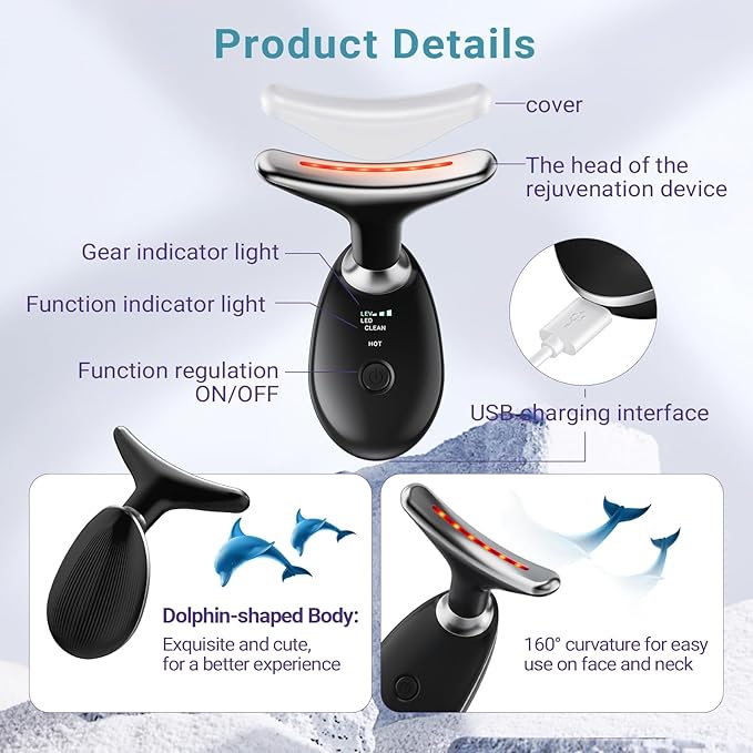 Neck Face Massager, Face Sculpting Tool, 3 Modes and Vibration for Facial Massager for Double - Chin Wrinkle,Daily Home Use Black