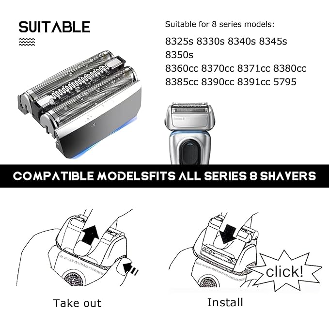 83M Series 8 Replacement Head Compatible with Braun S8 Replacement Head Wet and Dry,Upgrade Foil & Cutter for Braun Series 8 Replacement Head Electric Razor Blades Model 8370cc 8340s 8350s 8467