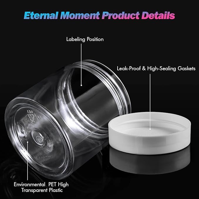 36 Pack 4 OZ Plastic Jars Round Clear Cosmetic Container Jars with White Lids, Eternal Moment Plastic Slime Jars for Lotion, Cream, Ointments, Makeup, Eye shadow, Samples, Potravel Storage