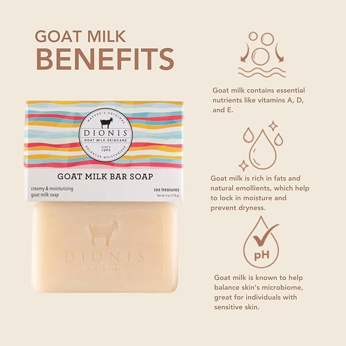 Dionis Goat Milk Skincare Bar Hand Soap-Shea Butter & Olive Oil Nourish, Moisturize, Restore, For All Skin Types, Non Greasy, No Residue, Sea Treasures Scent, Gift Set Bundle Of 3 Moisturizing Bars