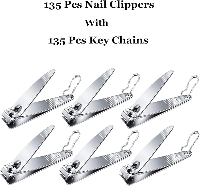 270pcs Nail Clippers Bulk, Ladulpez 135 Pcs Fingernail Toenail Clippers with 135 Pcs Keychain Set Stainless Steel Sturdy Nail Clipper Cutter Set for Men and Women