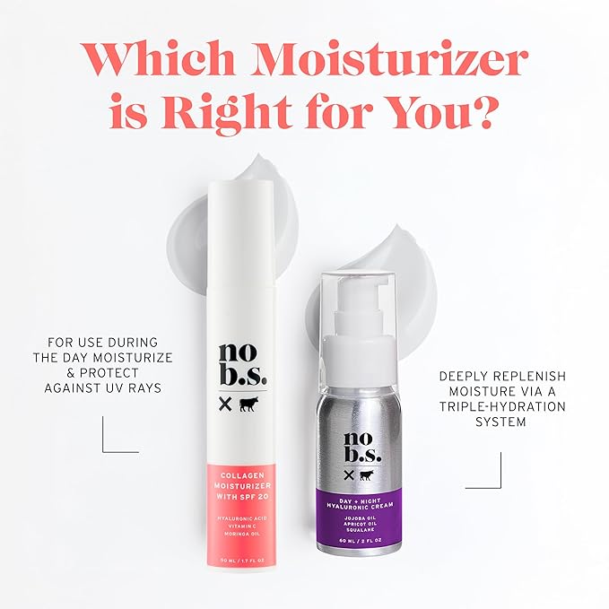 No B S Face Moisturizer With SPF 20. Daily Face Moisturizers For Women. Anti-Aging Face Sunscreen Cream. Collagen Cream. Moringa Oil. Vitamin E. Clean Ingredients. Potent Formulas.