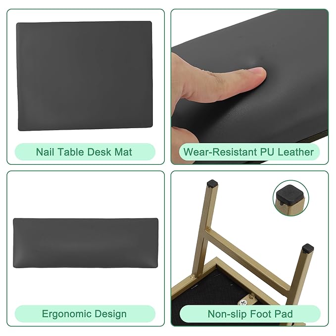 VOCOSTE 1 Set Arm Rest for Nails Tech, Non-Slip Nail Arm Rest, Manicure Hand Rest with Nail Table Mat, Hand Rest for Nails Tech, Nail Hand Rest, Black