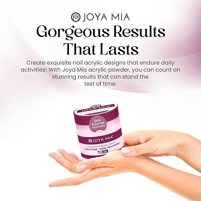 Joya Mia Acrylic Powder for Nails, MMA-Free, Super Adhesion Professional Powder for Flawless & Long-Lasting Nail Enhancements, Easy Application, Vibrant & Stunning Colors - Topaz Pink, 8 oz