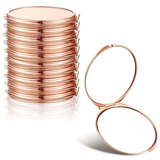 Yalikop 8 Pcs Portable Folding Compact Mirror Bulk with 1X 2X Magnification Double Sided Mini Travel Makeup Mirror for Women Bridesmaid Gifts(Rose Gold)