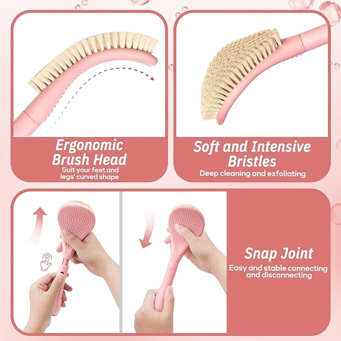 3-in-1 Foot Scrubber Set, Wet or Dry Brush, Adjustable Foot File and Silicone Body Scrubber, Giftbox (Pink Kit)