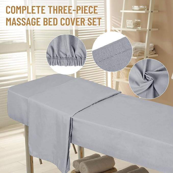 12 Pcs 4 Sets Premium Microfiber Massage Table Sheet Set, Include Massage Table Cover, Massage Fitted Sheet, Massage Face Rest Cover for Beauty Salon Spa Hair Salon (Light Grey)