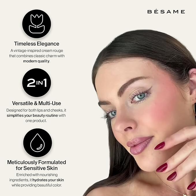 Besame Cosmetics | Apricot Cream Rouge - 1938 | Cream Blush for Cheeks + Lips with Long Wearing Matte Finish | Vintage Makeup in Reusable Tin | 2-in-1 Lip and Cheek Tint | Vegan Makeup Blush